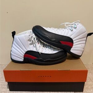 Jordan 12 High-Top Sneakers in White, Black, and Red